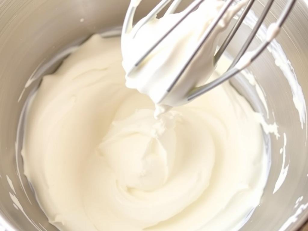 Homemade whipped cream with soft peaks for strawberry shortcake Homemade whipped cream with soft peaks for strawberry shortcake