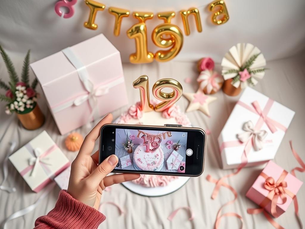 Instagram-worthy 19th birthday setup with cake and decorations