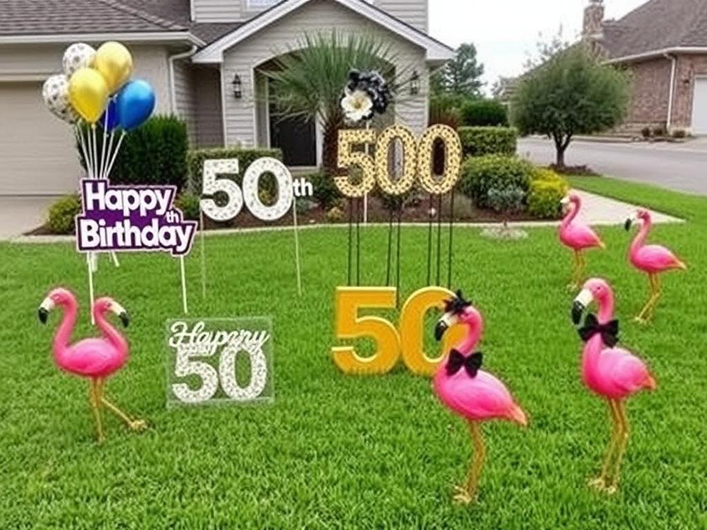 Lawn decorations for 50th birthday including yard signs and large outdoor displays Lawn decorations for 50th birthday including yard signs and large outdoor displays