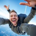 Man skydiving as an adventurous 30th birthday experience
