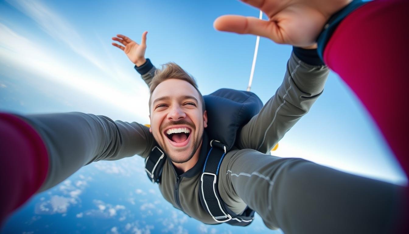 Man skydiving as an adventurous 30th birthday experience