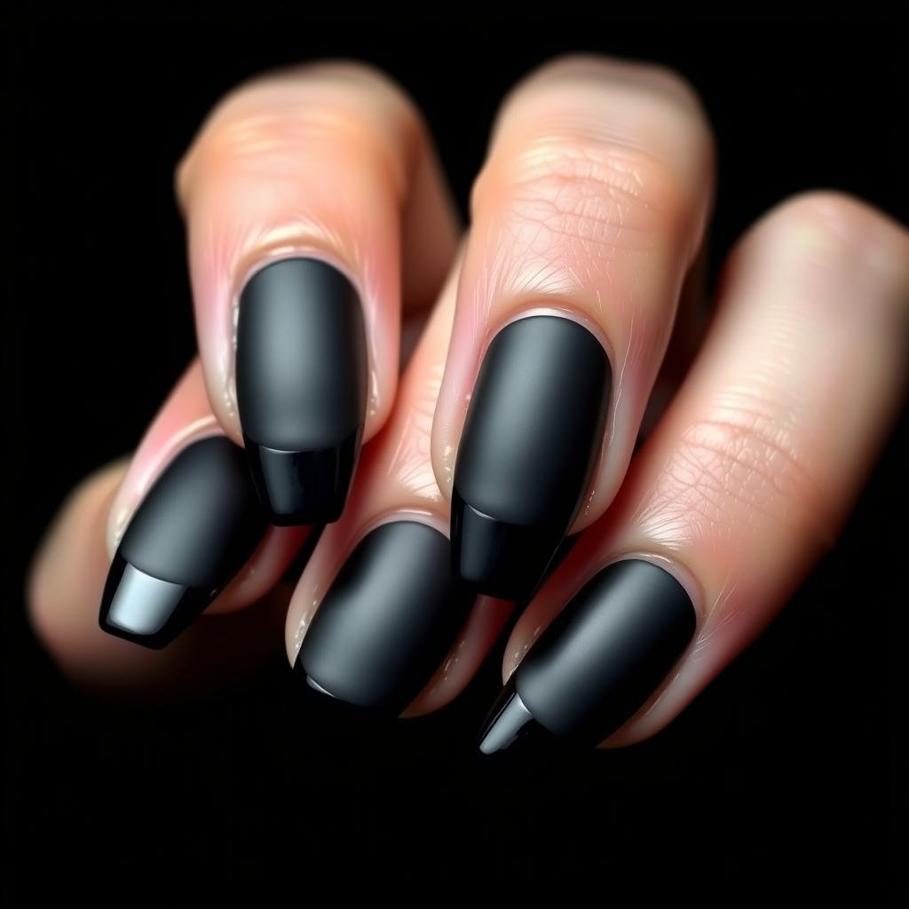 Matte black 21st birthday nails with glossy tips