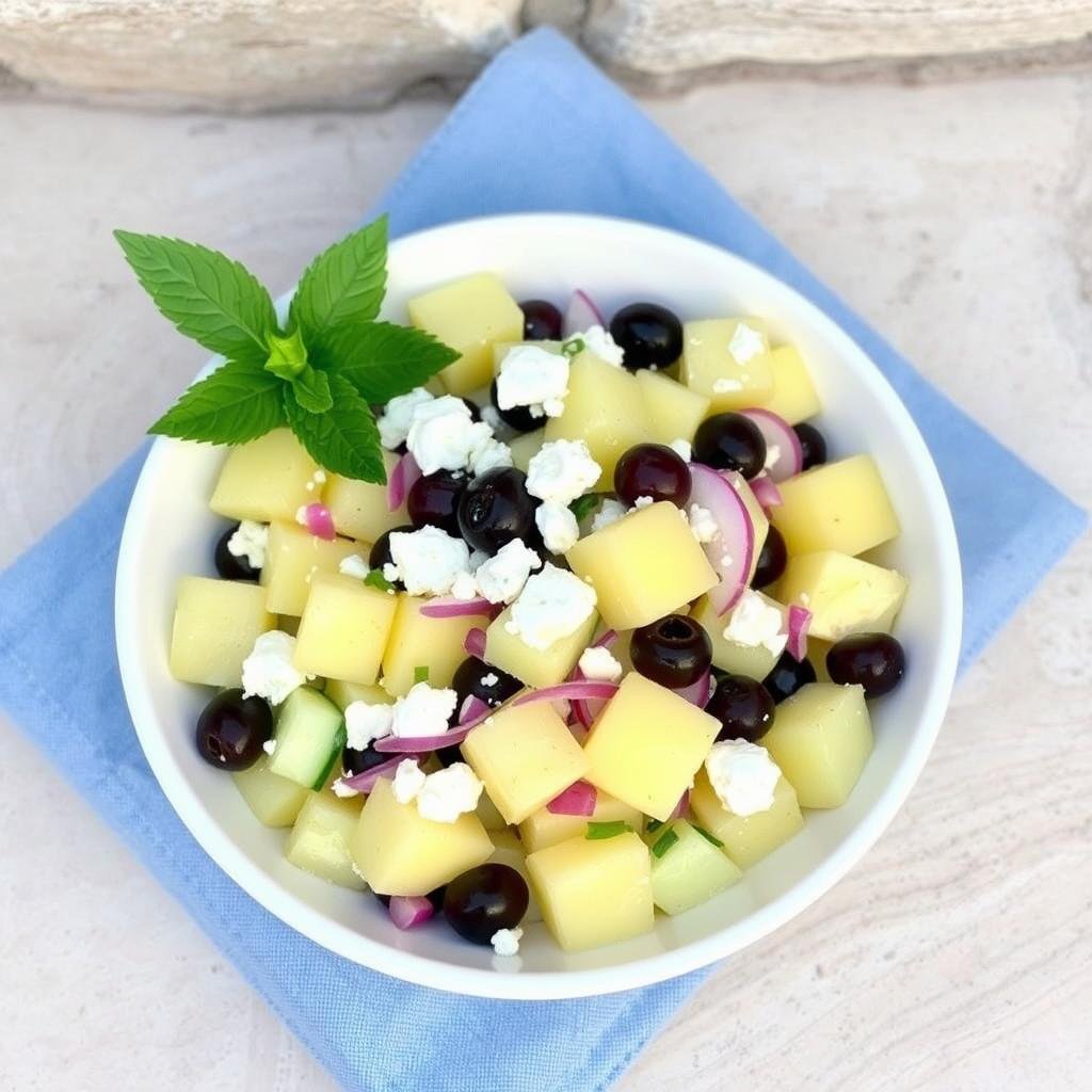 Mediterranean-style pineapple cucumber salad with feta cheese and olives