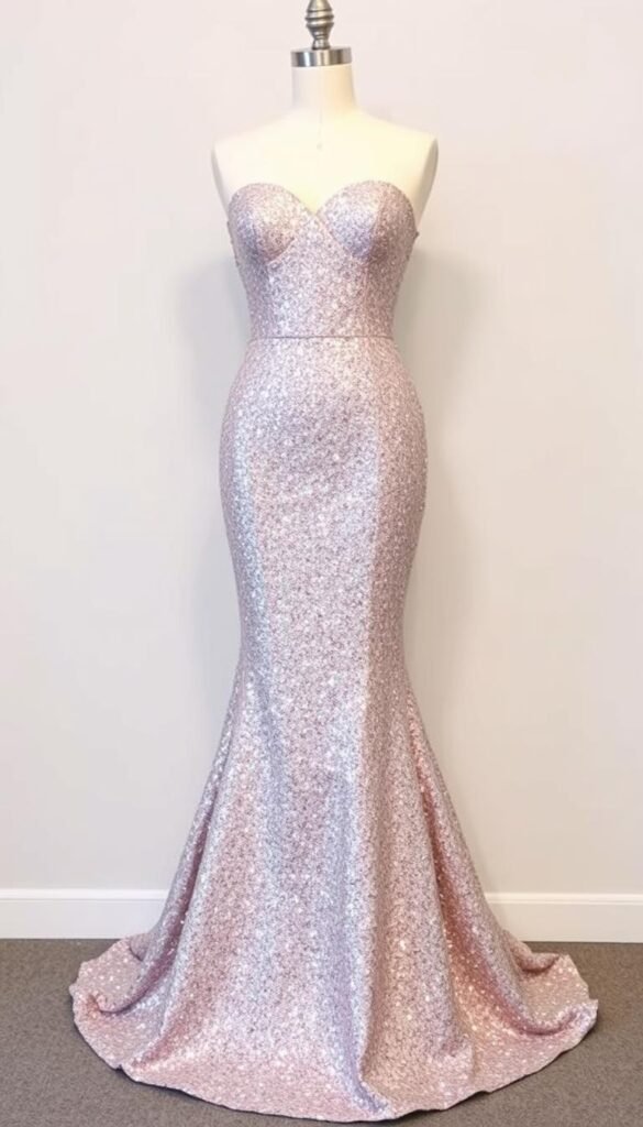 Mermaid style Sweet 16 dress in sparkly fabric