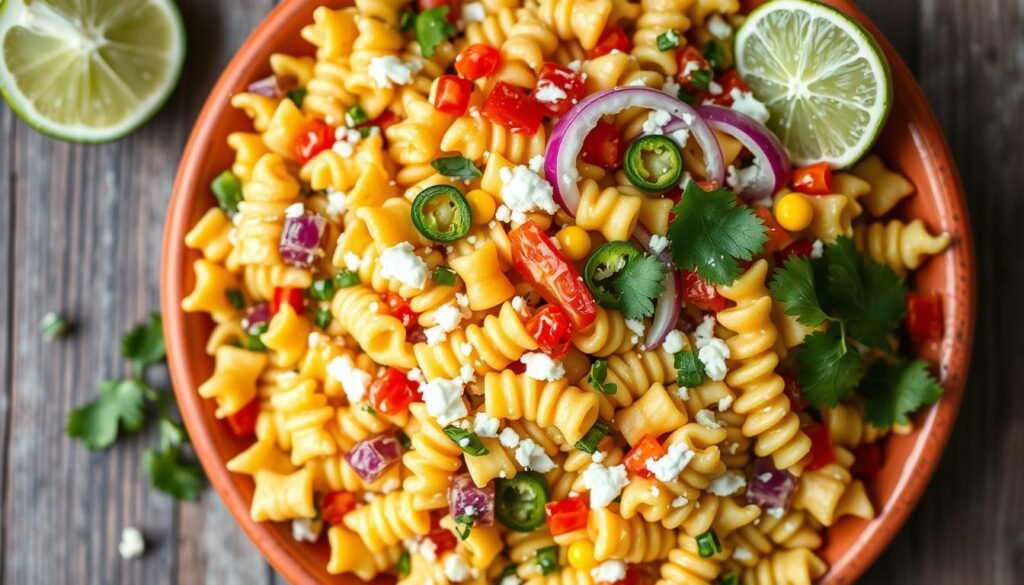 Mexican street corn pasta salad with corn, cotija cheese, and cilantro Mexican street corn pasta salad with corn, cotija cheese, and cilantro