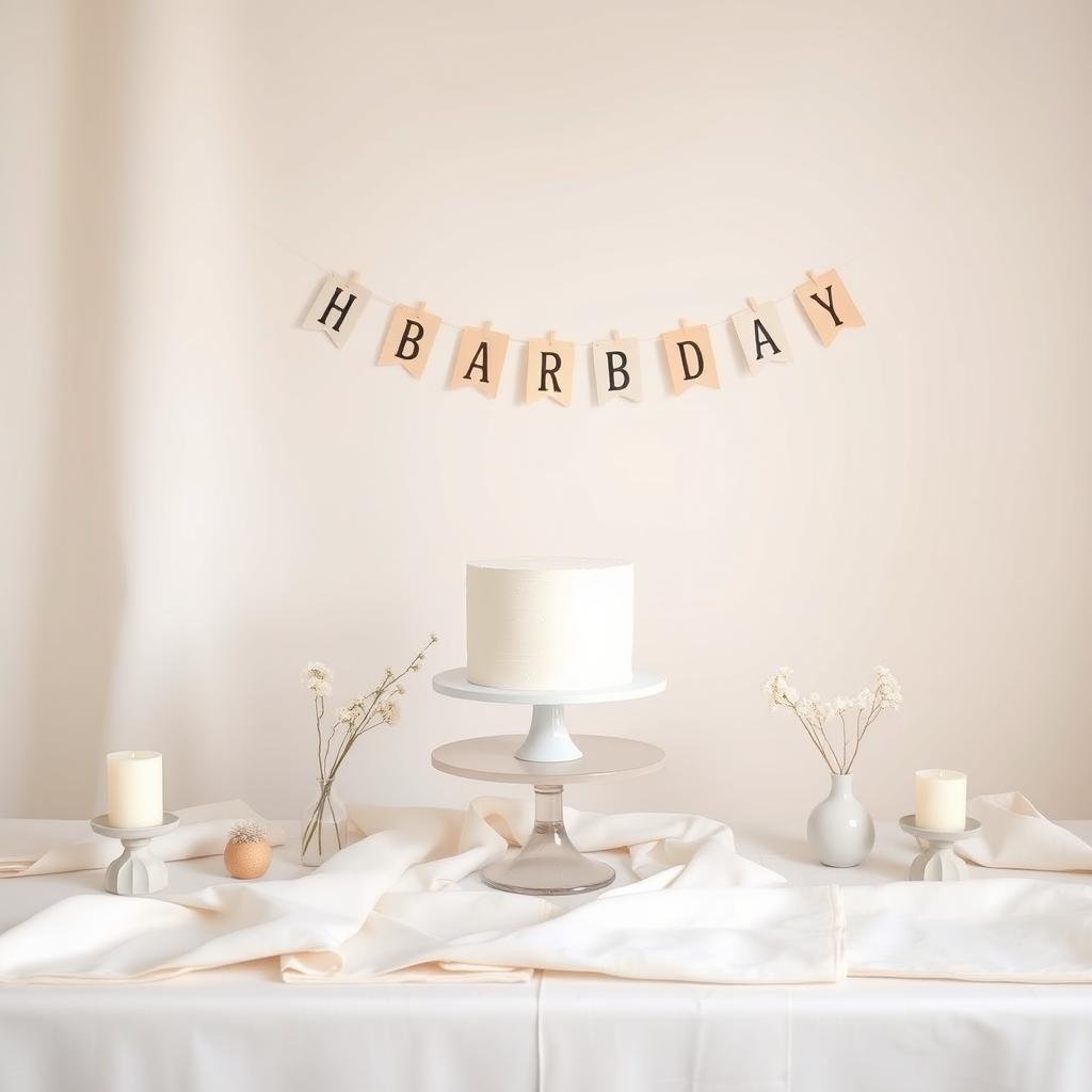 Minimalist aesthetic birthday setup with neutral colors and clean lines