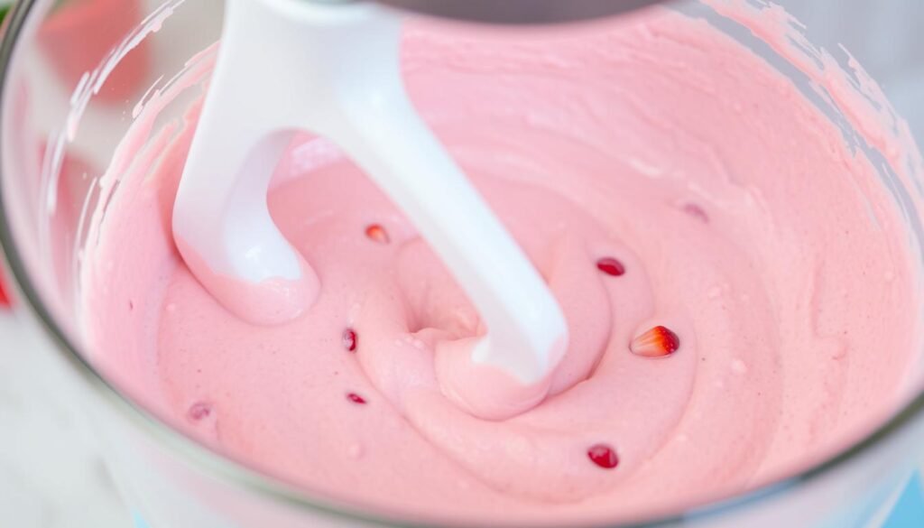 Mixing batter for fresh strawberry cake