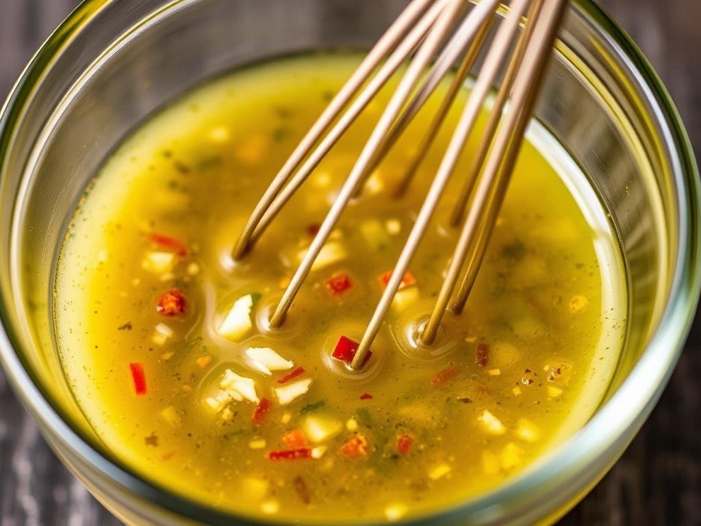 Mixing the Thai cucumber salad dressing in a small bowl