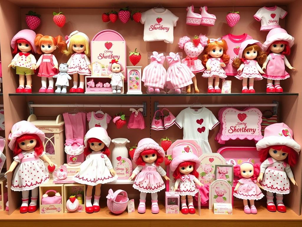 Modern Strawberry Shortcake merchandise including dolls, toys, and home goods