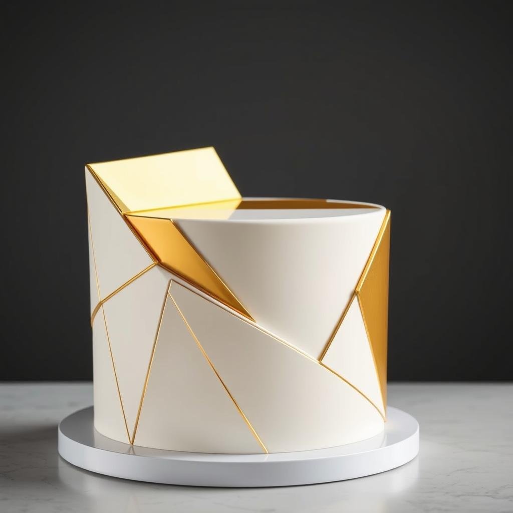 Modern geometric cake with gold accents and clean lines