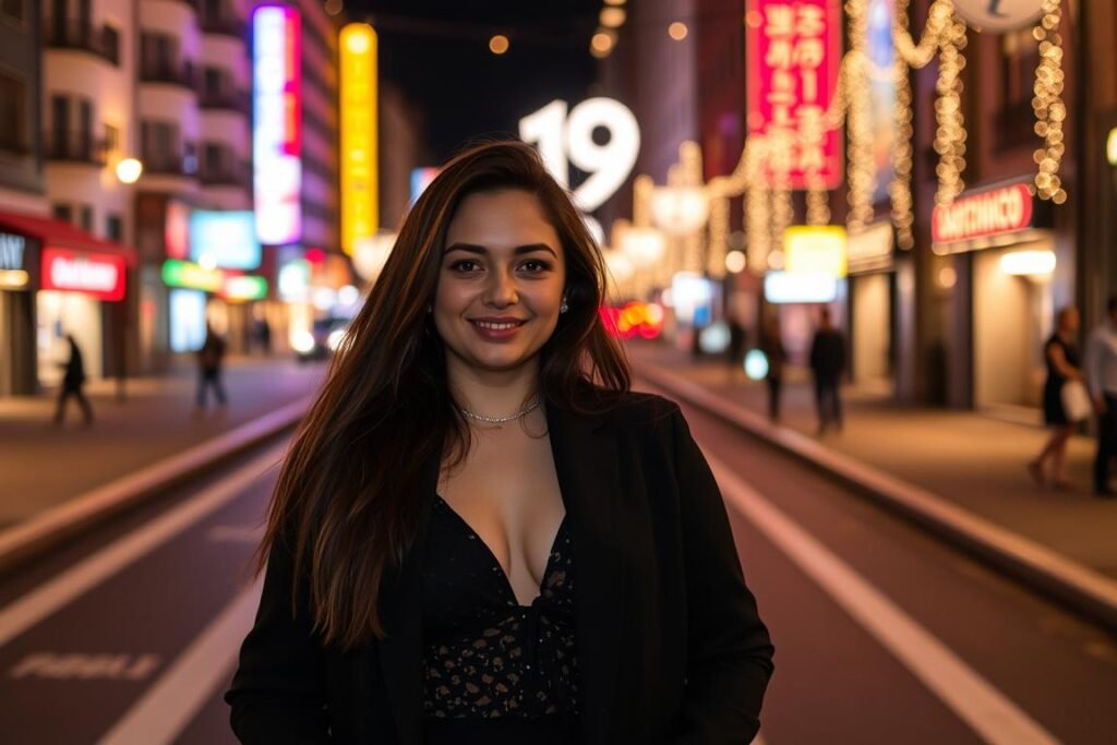 Night-time 19th birthday photoshoot with city lights