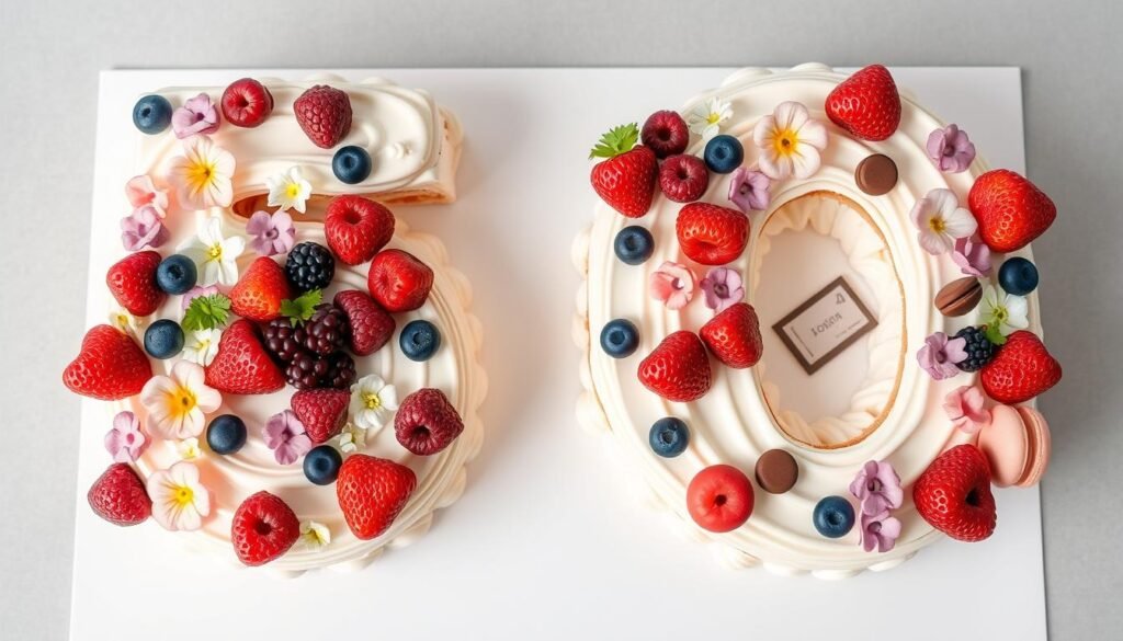 Number 50 shaped cake decorated with fresh berries, flowers, and macarons Number 50 shaped cake decorated with fresh berries, flowers, and macarons