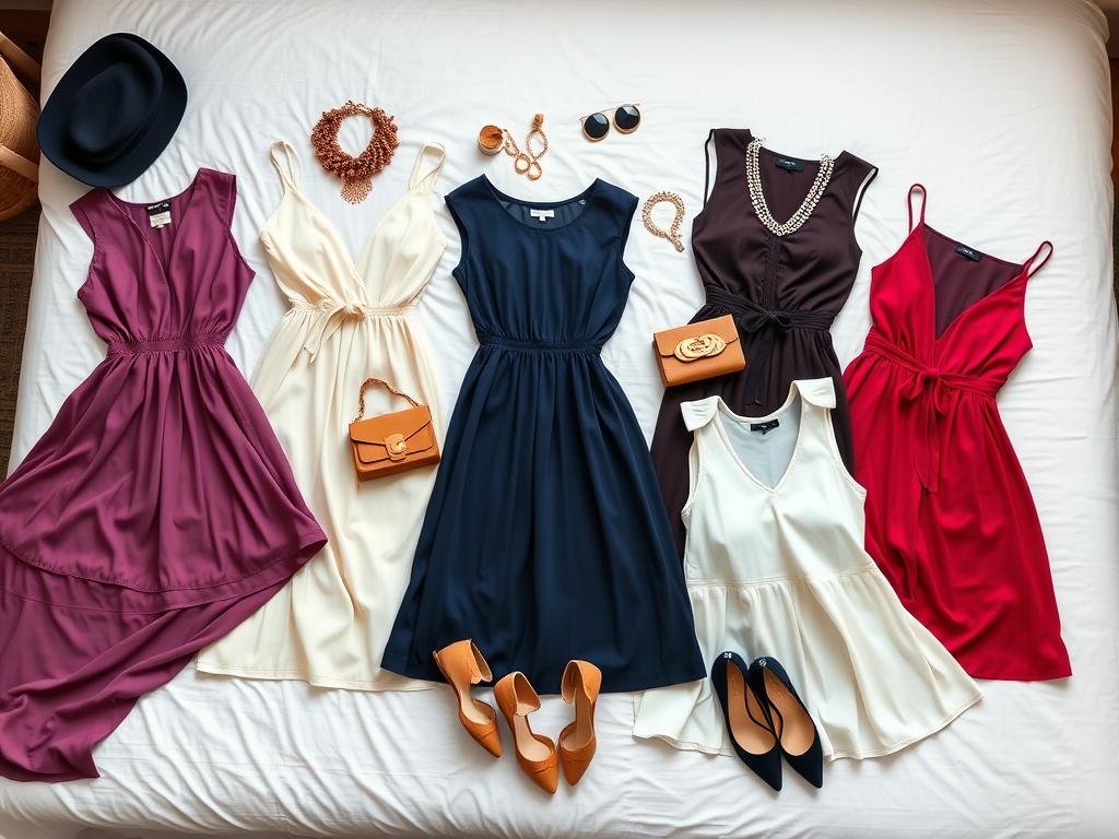 Outfit options laid out for 25th birthday photoshoot