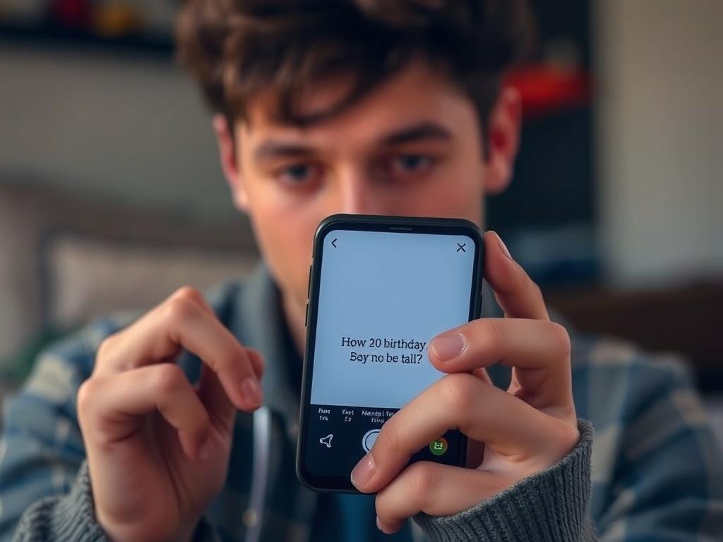 Person choosing a caption on their phone for a 20th birthday post