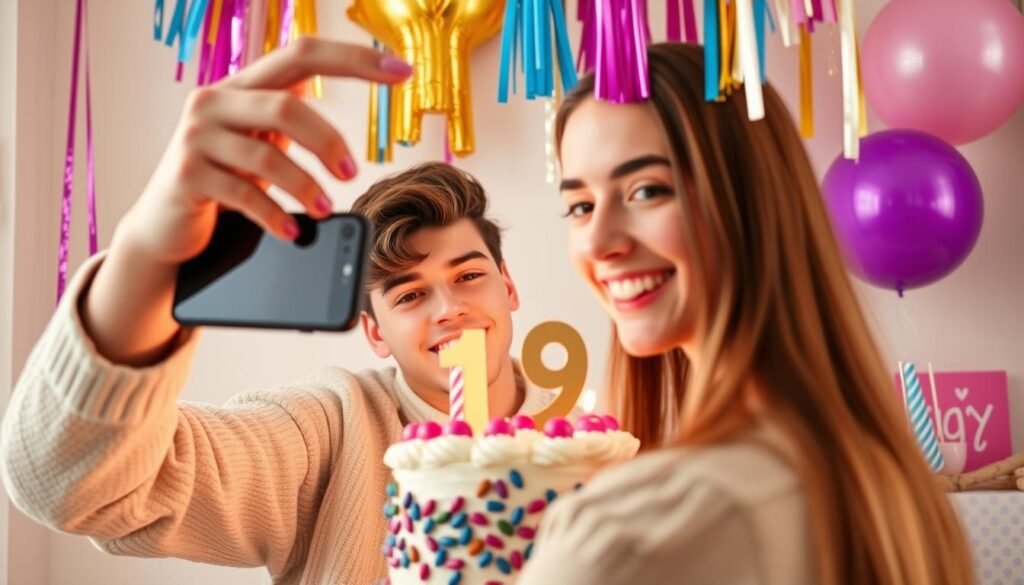 Person creating an engaging birthday social media post