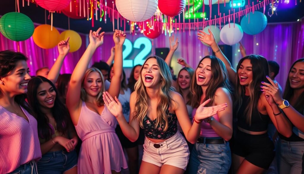 Person dancing with friends at 22nd birthday party