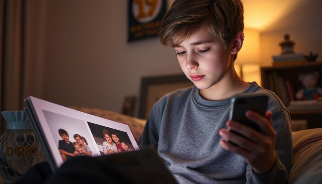 Person looking at childhood photos on their 19th birthday