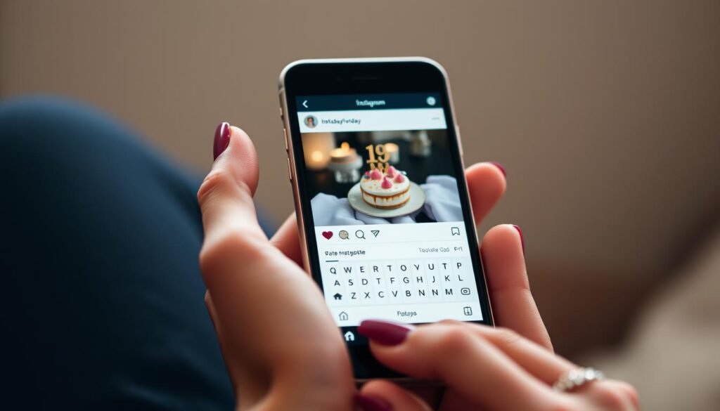 Person selecting Instagram caption on phone