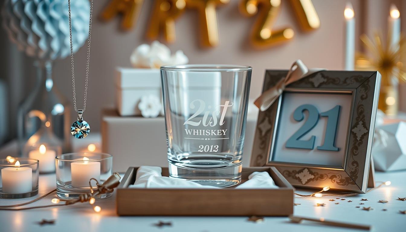 Personalized 21st birthday gifts including custom jewelry, engraved items, and photo frames