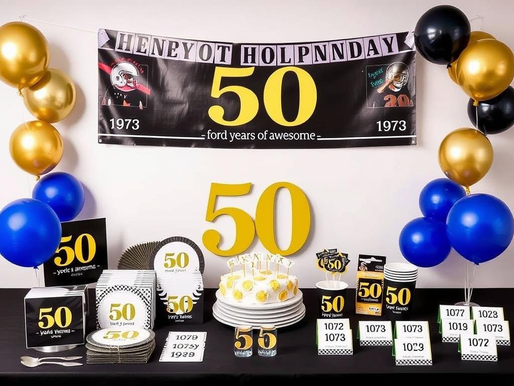 Personalized 50th birthday decorations with custom name banner and birth year elements Personalized 50th birthday decorations with custom name banner and birth year elements