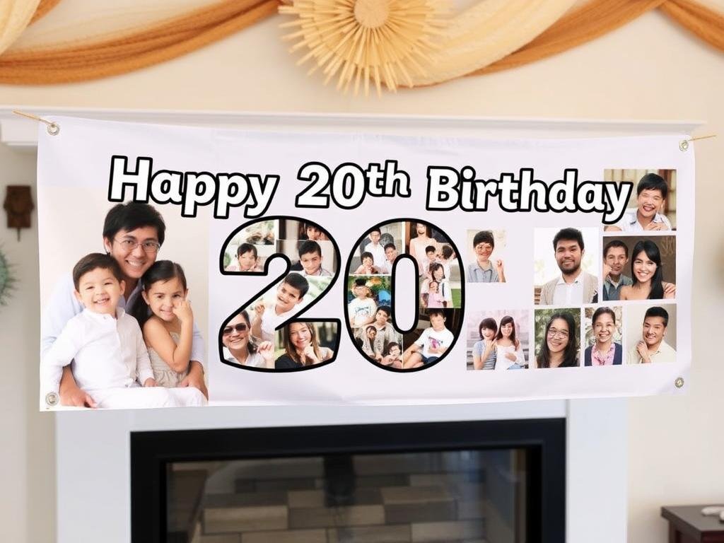 Personalized photo 20th birthday banner with multiple pictures Personalized photo 20th birthday banner with multiple pictures