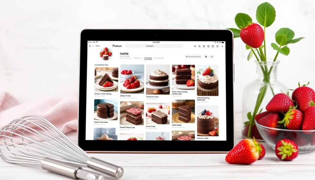 Pinterest board with chocolate strawberry cake pins