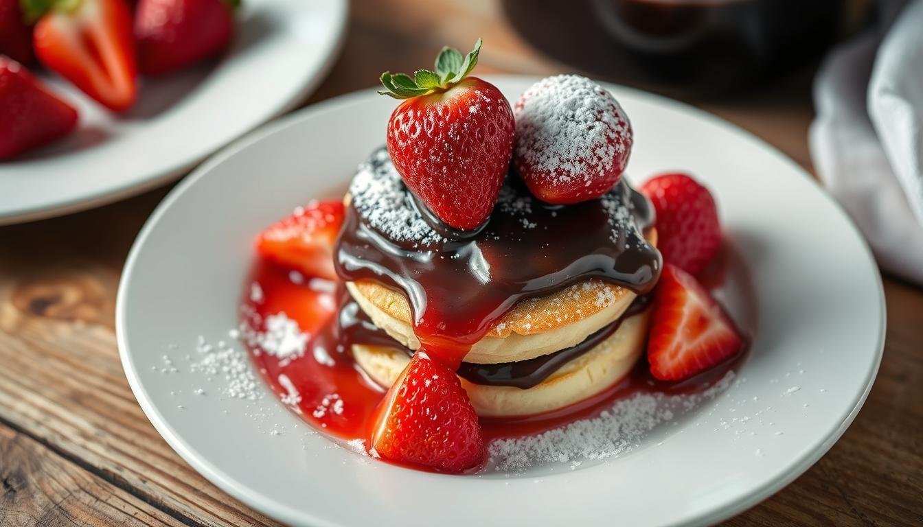 Plum pudding strawberry shortcake fusion dessert on a decorative plate