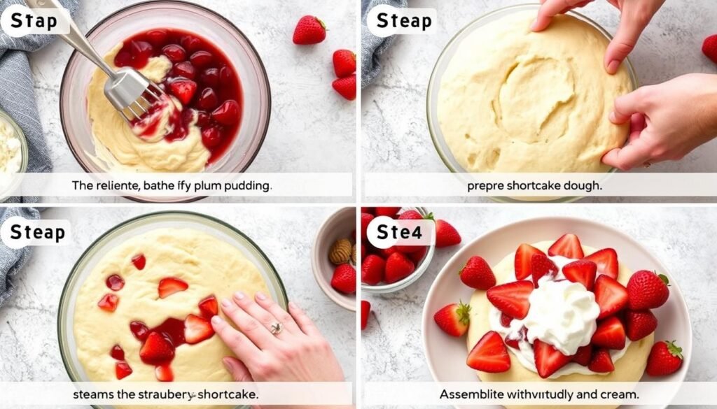 Process of making plum pudding strawberry shortcake