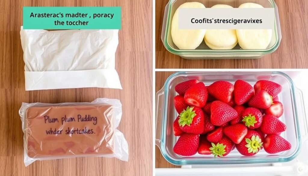 Proper storage of plum pudding strawberry shortcake components