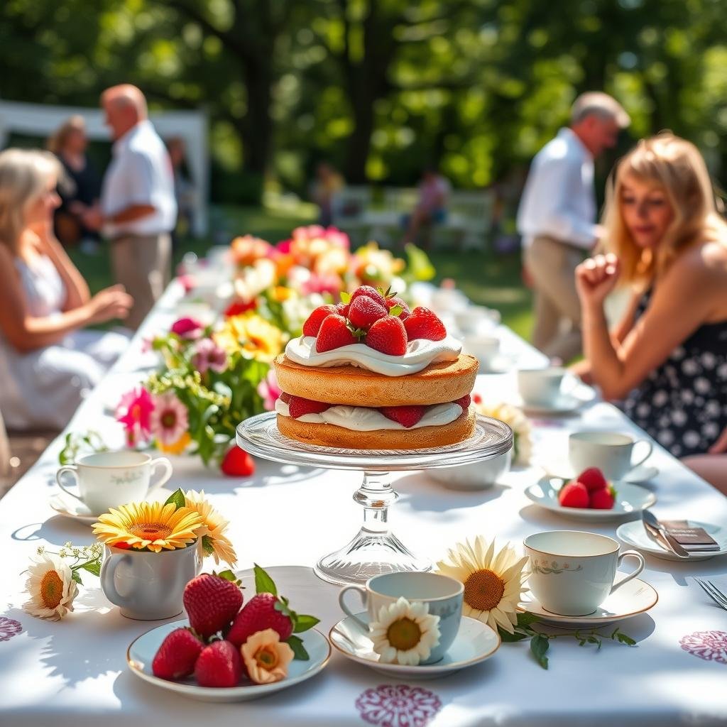 Raspberry tart strawberry shortcake at a garden party