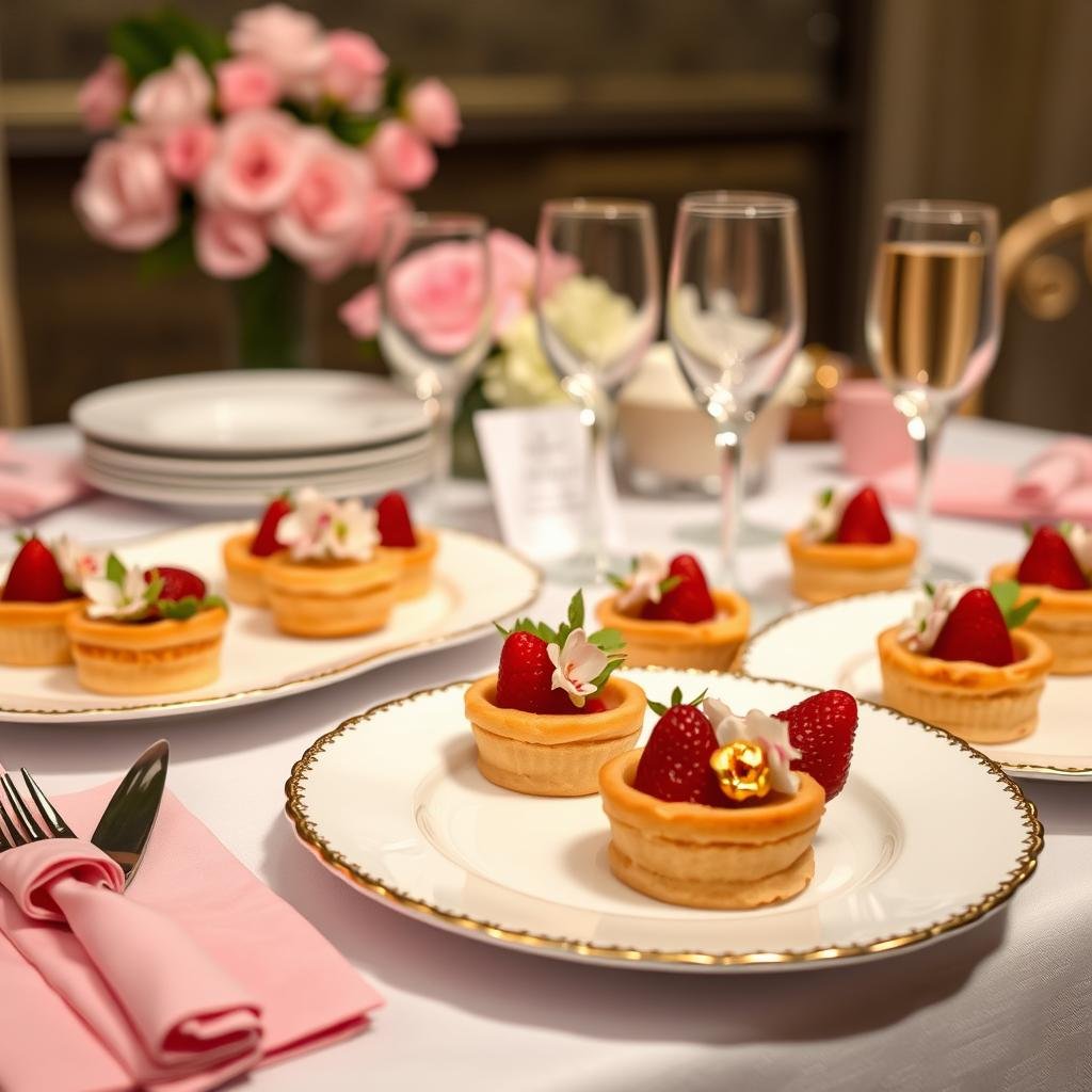 Raspberry tart strawberry shortcake served at a bridal shower