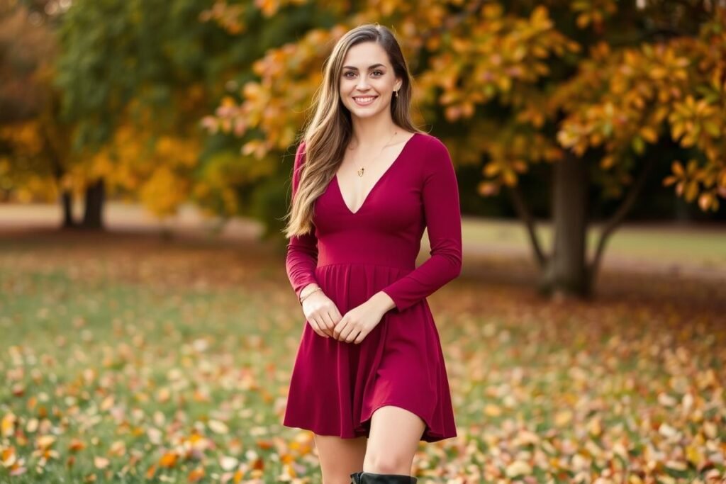 Rich burgundy long sleeve dress for fall 19th birthday