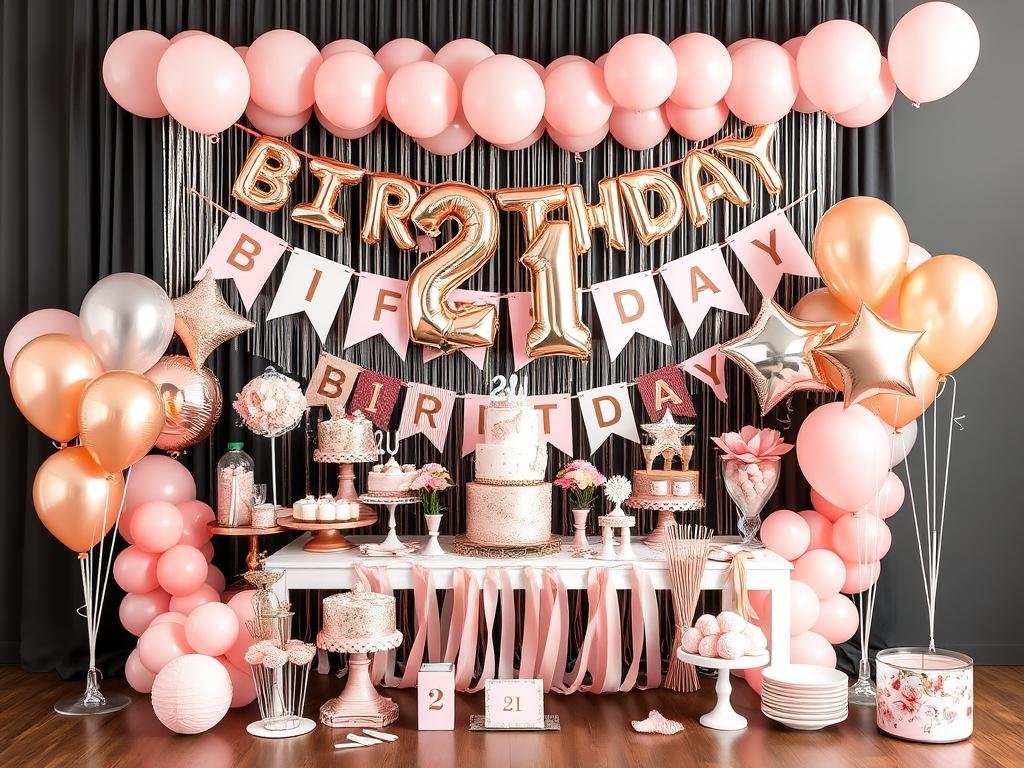 Rose gold 21st birthday complete decoration set
