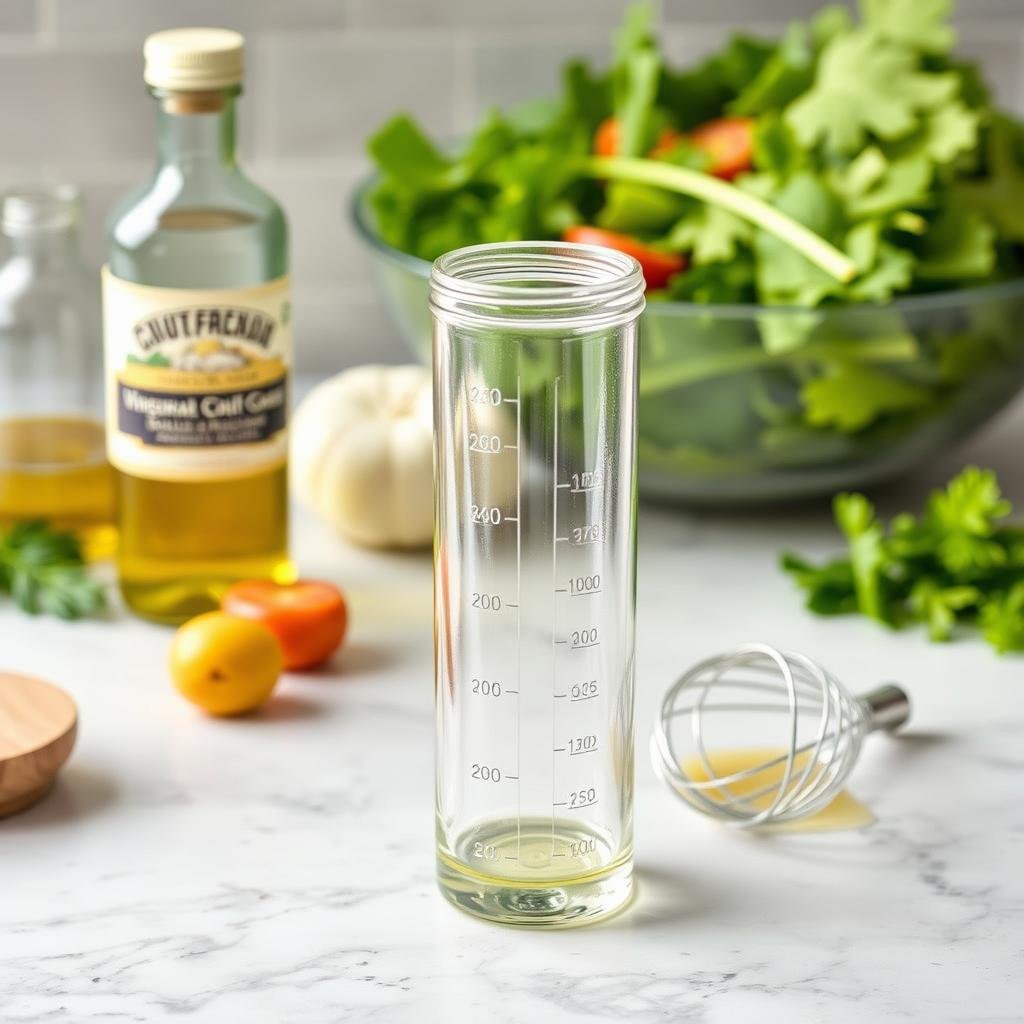 Salad dressing shaker and whisk for making homemade dressings