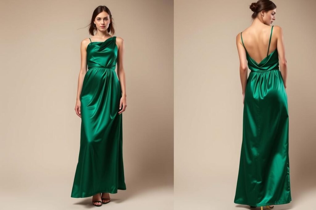 Satin midi dress in emerald green for an elegant 21st birthday cocktail party Satin midi dress in emerald green for an elegant 21st birthday cocktail party