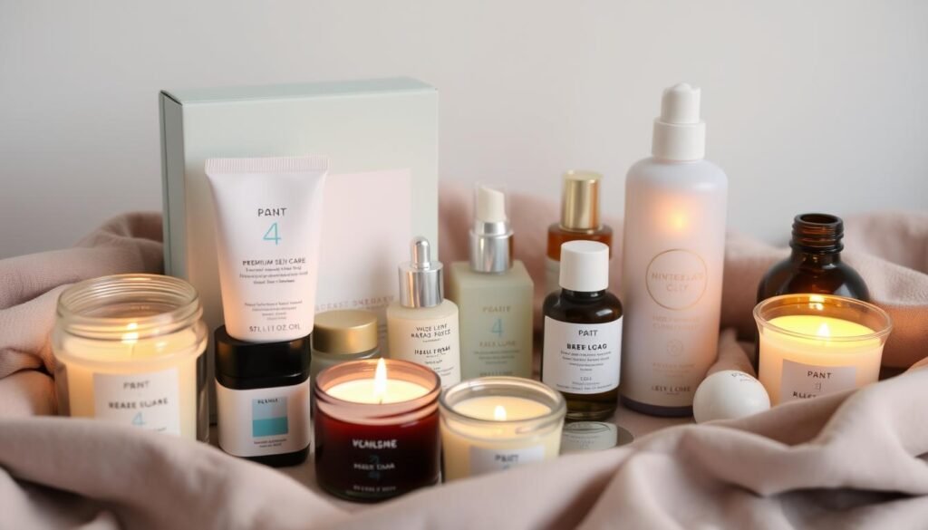 Self-care gifts for 21st birthday including skincare set, scented candles, and wellness products