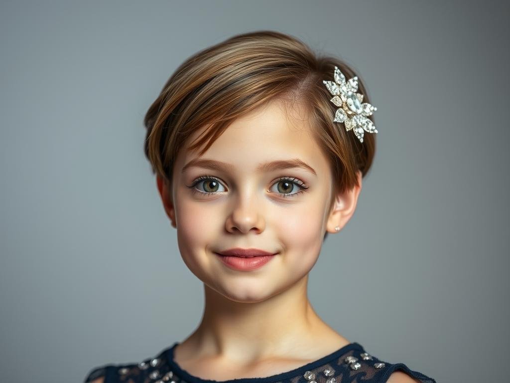 Short hair sweet 16 hairstyle with accessories