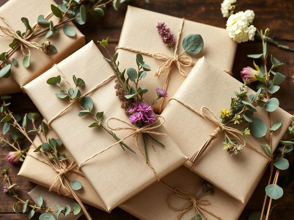 Simply wrapped gifts with stunning botanical embellishments