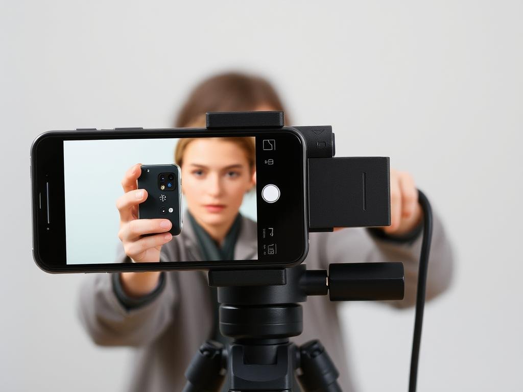 Smartphone photography setup with tripod and remote for 23 birthday photoshoot