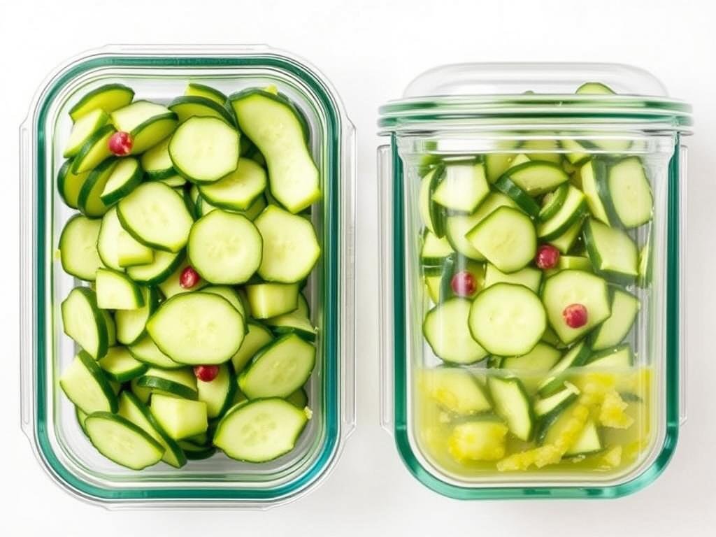 Smashed cucumber salad in glass storage containers Smashed cucumber salad in glass storage containers