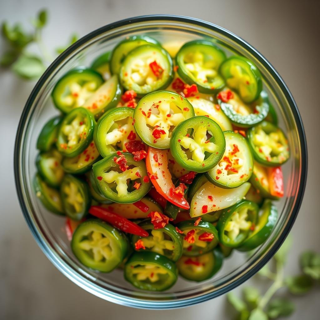Spicy cucumber salad with vinegar and red pepper flakes