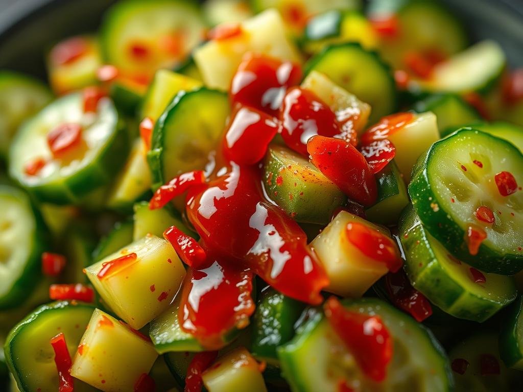 Spicy version of viral cucumber salad with chili oil
