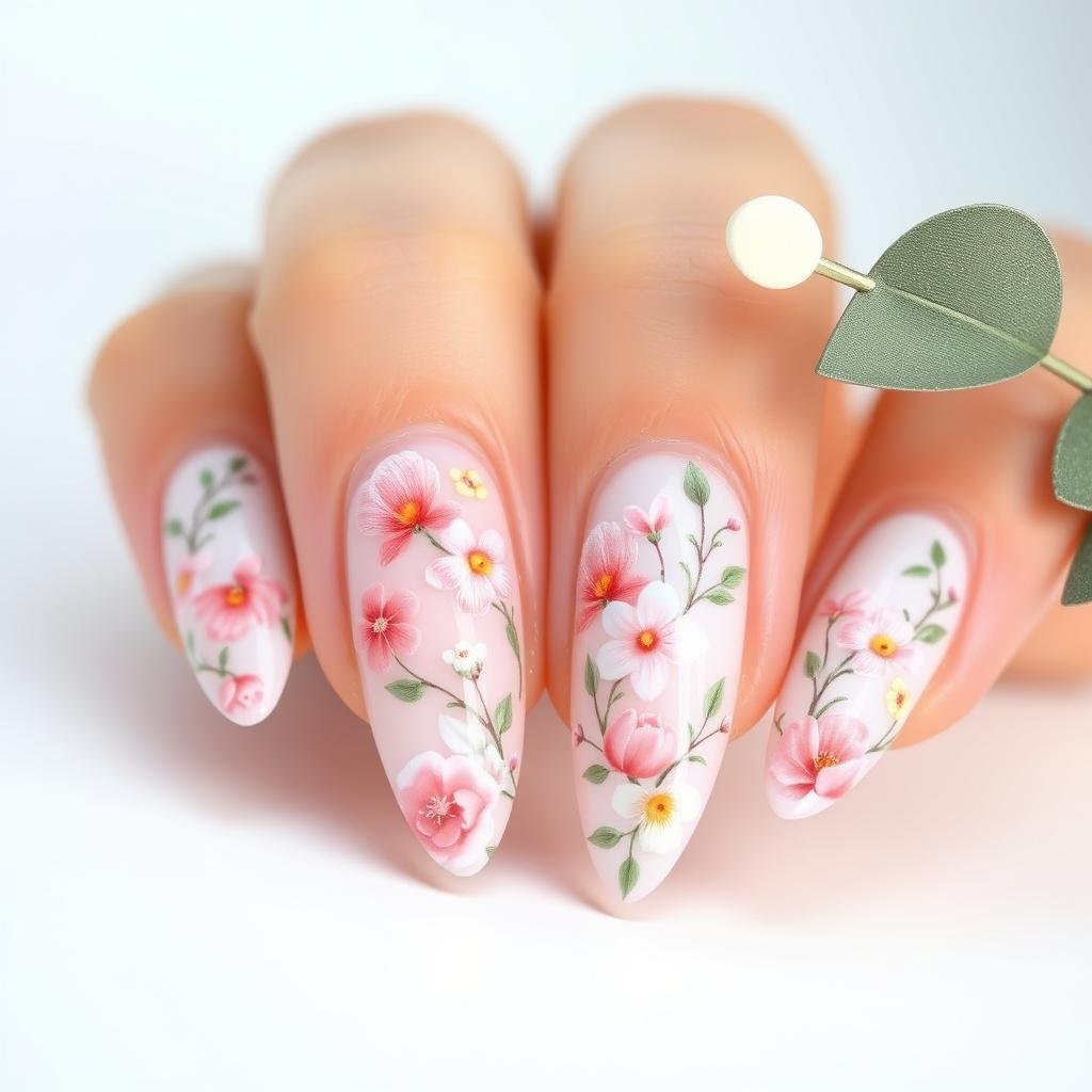 Spring floral 21st birthday nails