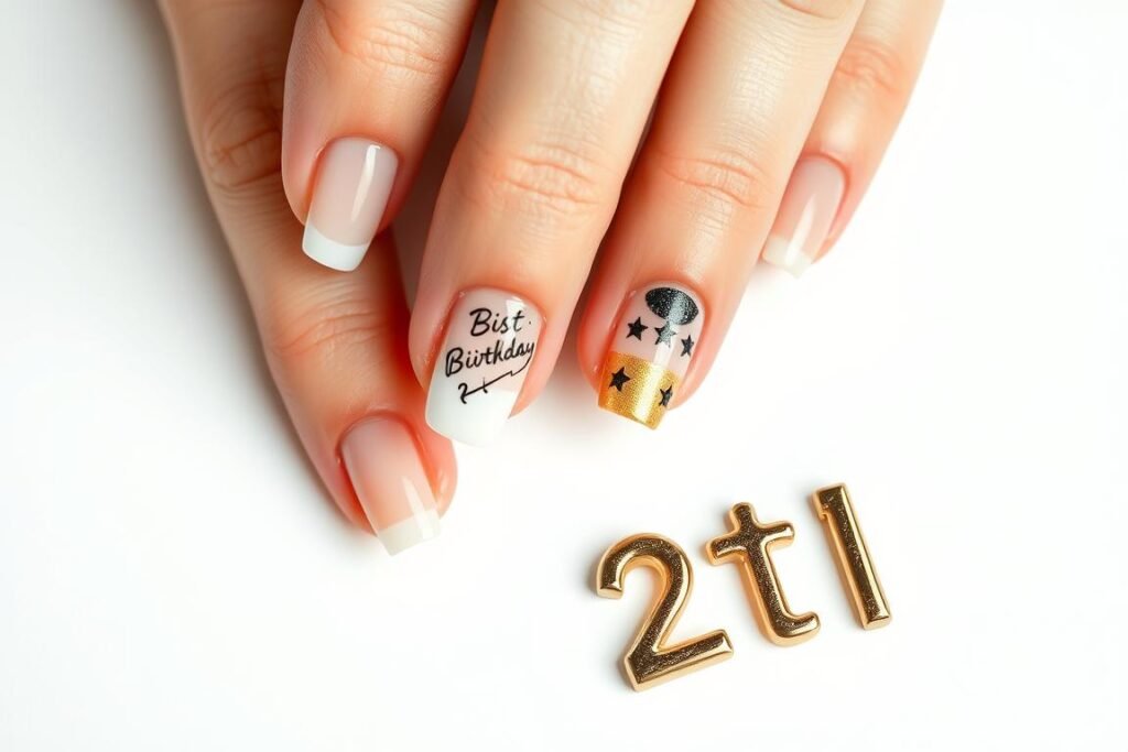 Square-shaped 21st birthday nails