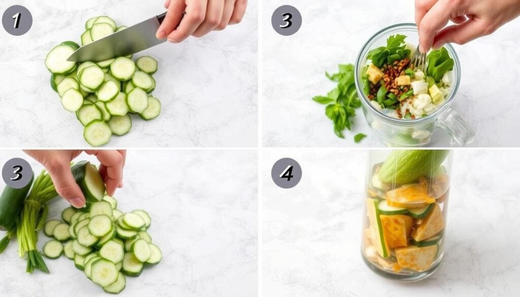 Step-by-step preparation of California Roll Cucumber Salad Step-by-step preparation of California Roll Cucumber Salad