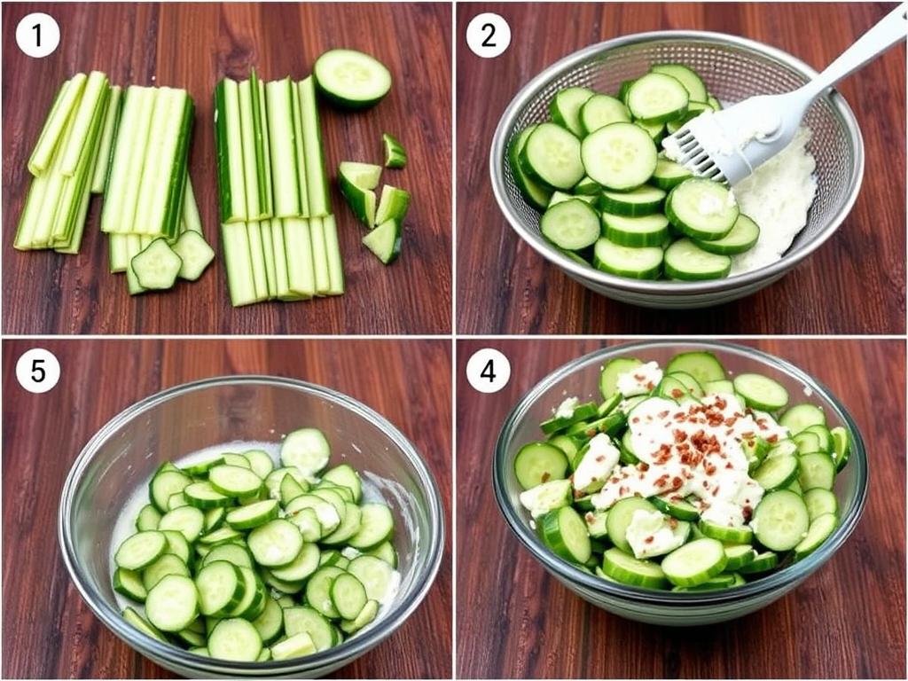 Step-by-step process of making German cucumber salad