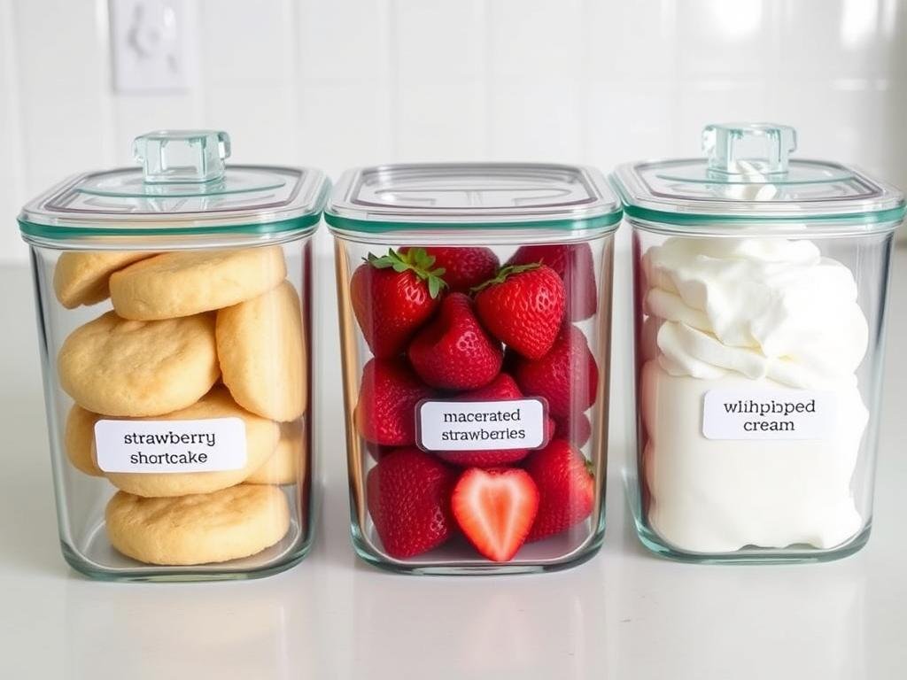 Storage containers with prepared shortcake components