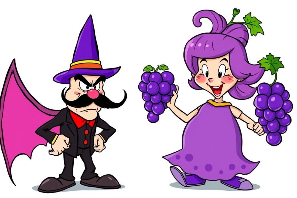 Strawberry Shortcake villains - The Purple Pieman and Sour Grapes in their classic designs