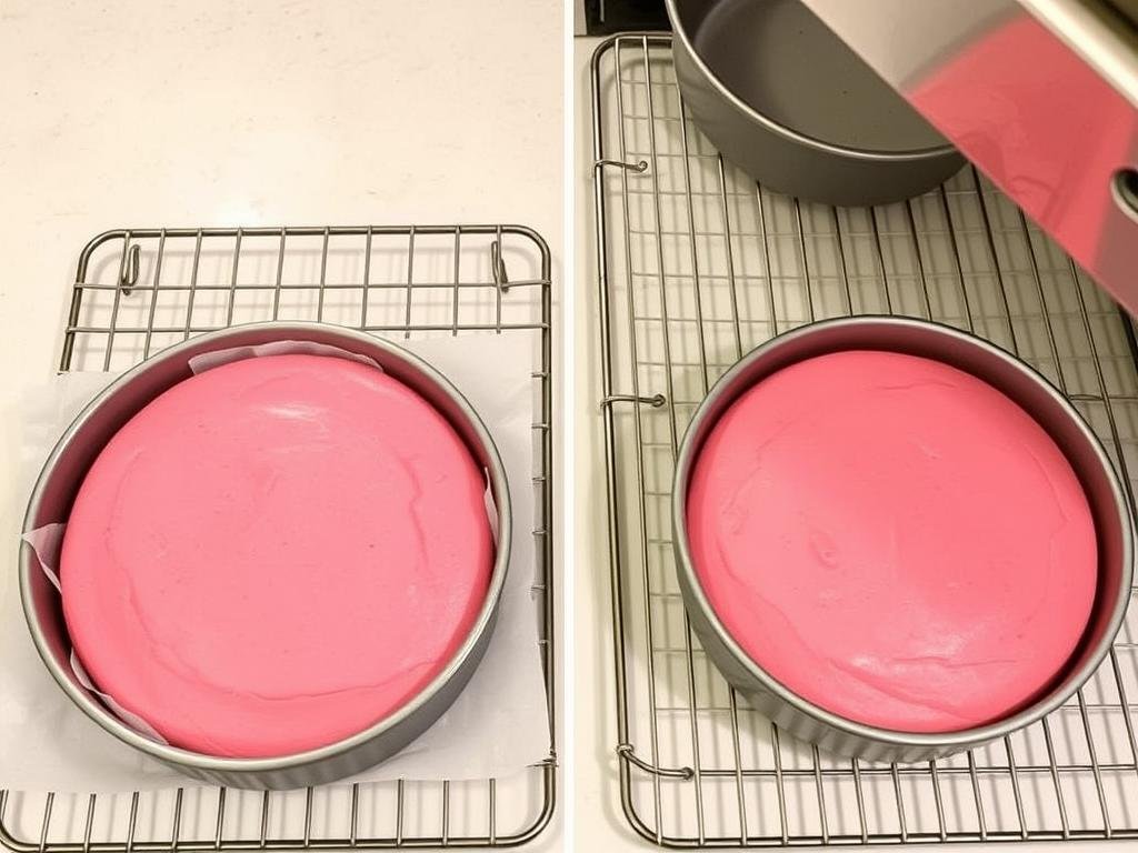 Strawberry cake layers fresh from the oven