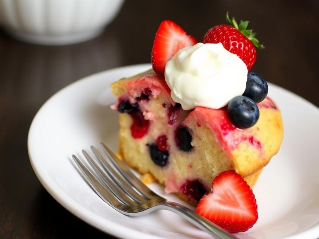 Strawberry shortcake blueberry muffin split and topped with whipped cream and fresh berries